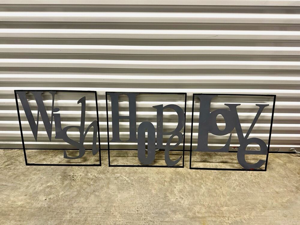 Set of 3 Metal Wall Art Frames "Wish", "Hope", "Love" Decor